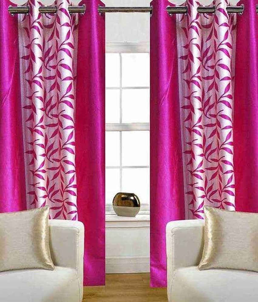 Tanishka Fabs Solid Semi-Transparent Eyelet Curtain 7 ft ( Pack of 2 ) - Pink