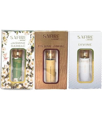 SAFIRE JASMINE SAMBAC, ZAFRAN SANDAL & DIVINE ATTAR (COMBO PACK 6ML*3) ROLL-ON PERFUME OIL FOR MEN AND WOMEN