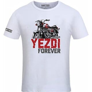 Fastbend Mens White Printed Cotton Blend Round Neck T-Shirt