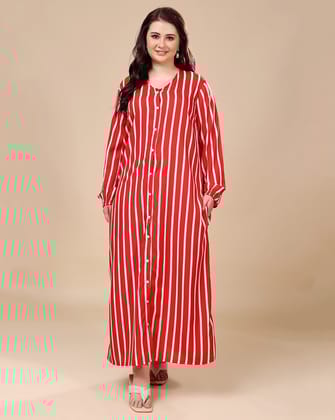 Red Striped Night Dress-L / Red