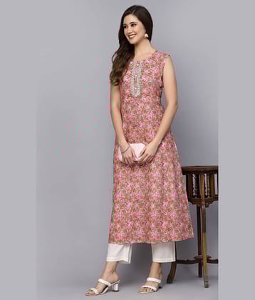Stylum Cotton Printed Straight Women's Kurti - Peach ( Pack of 1 )