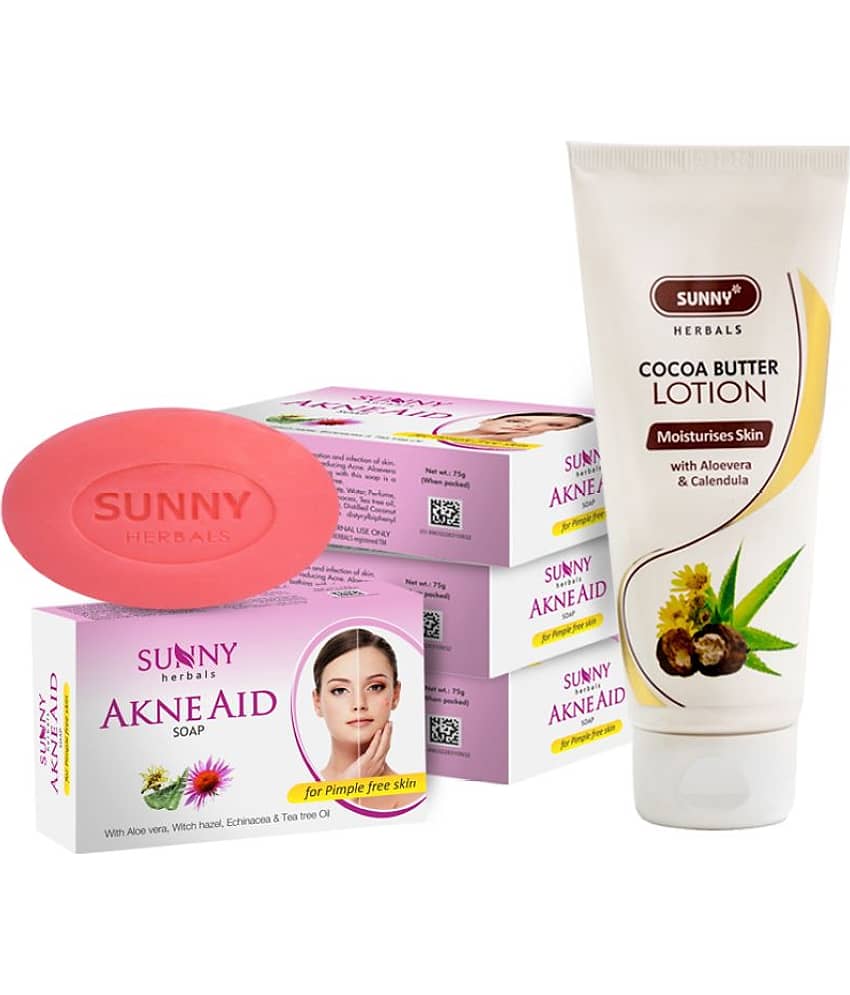 SUNNY HERBALS Cocoa Butter Body Lotion 100ml and Akne Aid Soap (75g*4)300 g