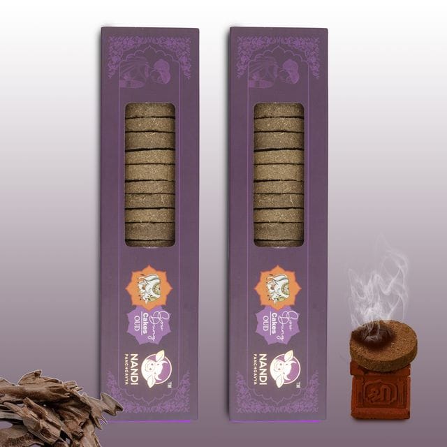 Nandi Air Purifier 100 Percent Desi Cow Dung Cake (42 Pcs) Plus 1 Tulsi Stand Oud Fragrance