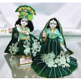 Handcrafted Radha Krishna Poshak/Dress with Pagdi and Dupatta  White Floral Border