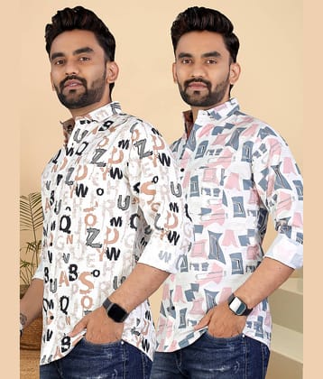 ADWYN PETER 100% Cotton Regular Fit Printed Full Sleeves Men's Casual Shirt - Multicolor 11 ( Pack of 2 )