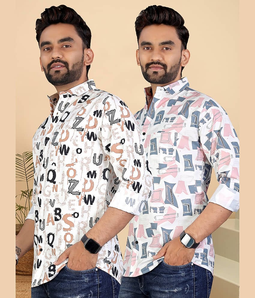ADWYN PETER 100% Cotton Regular Fit Printed Full Sleeves Men's Casual Shirt - Multicolor 11 ( Pack of 2 )