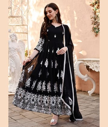 Trijal Fab Black Anarkali Georgette Women's Stitched Ethnic Gown ( Pack of 1 )
