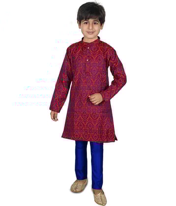 hrr Boys Cotton Blend Ethnic - Pattern Kurta Pyjama Set ( Blue , Pack of 1 )