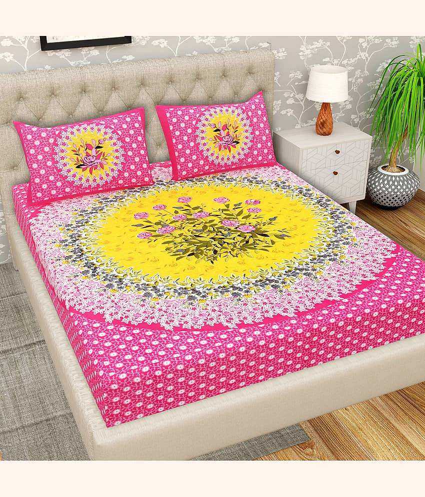 Cosito Cotton 1 Double Bedsheet with 2 Pillow Covers ( Pink )