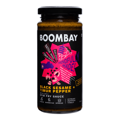 BOOMBAY Black Sesame + Timur Pepper Stir Fry Sauce - Use it in your Sandwich or as a Dip, with Noodles or Burgers, Marinade for BBQ, 250 gm
