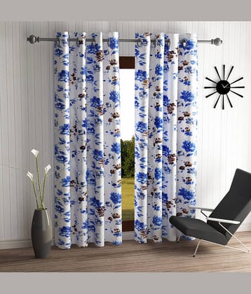 Home Sizzler Set of 2 Long Door Semi-Transparent Eyelet Polyester Blue Curtains ( 274 x 116 cm )