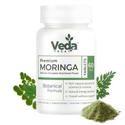 VedaTreat Premium Moringa Tablets 750mg | Rich in Natural Vitamins & Minerals | 60 Veg Tablets for Daily Nutrition & Wellness