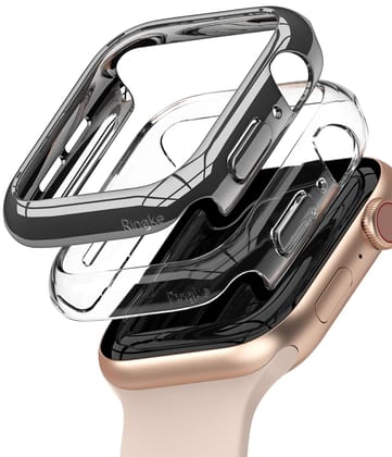 Slim Case Compatible with Apple Watch Series 6 / 5 / 4 / SE 44mm (2 Pack)-Clear & Dark Chrome