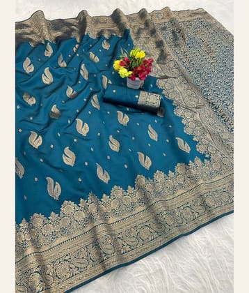 fab woven Art Silk Woven Design Banarasi saree With Unstitched Blouse Piece ( Teal )