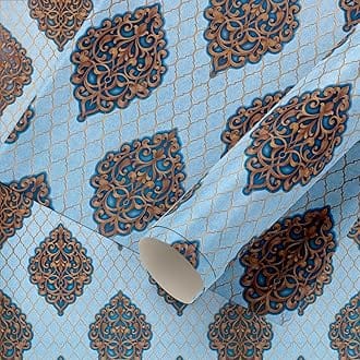 Eurotex Wall Paper for Wall Decor, Non Adhesive Wallpaper for Walls Living Room, Bedroom (53 x 1000 cm, Roll 57sqft, Ocean Blue Damask Design)