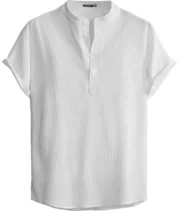 WEBRIC Polyester Plain Shirt Style Kurta For Men ( White )