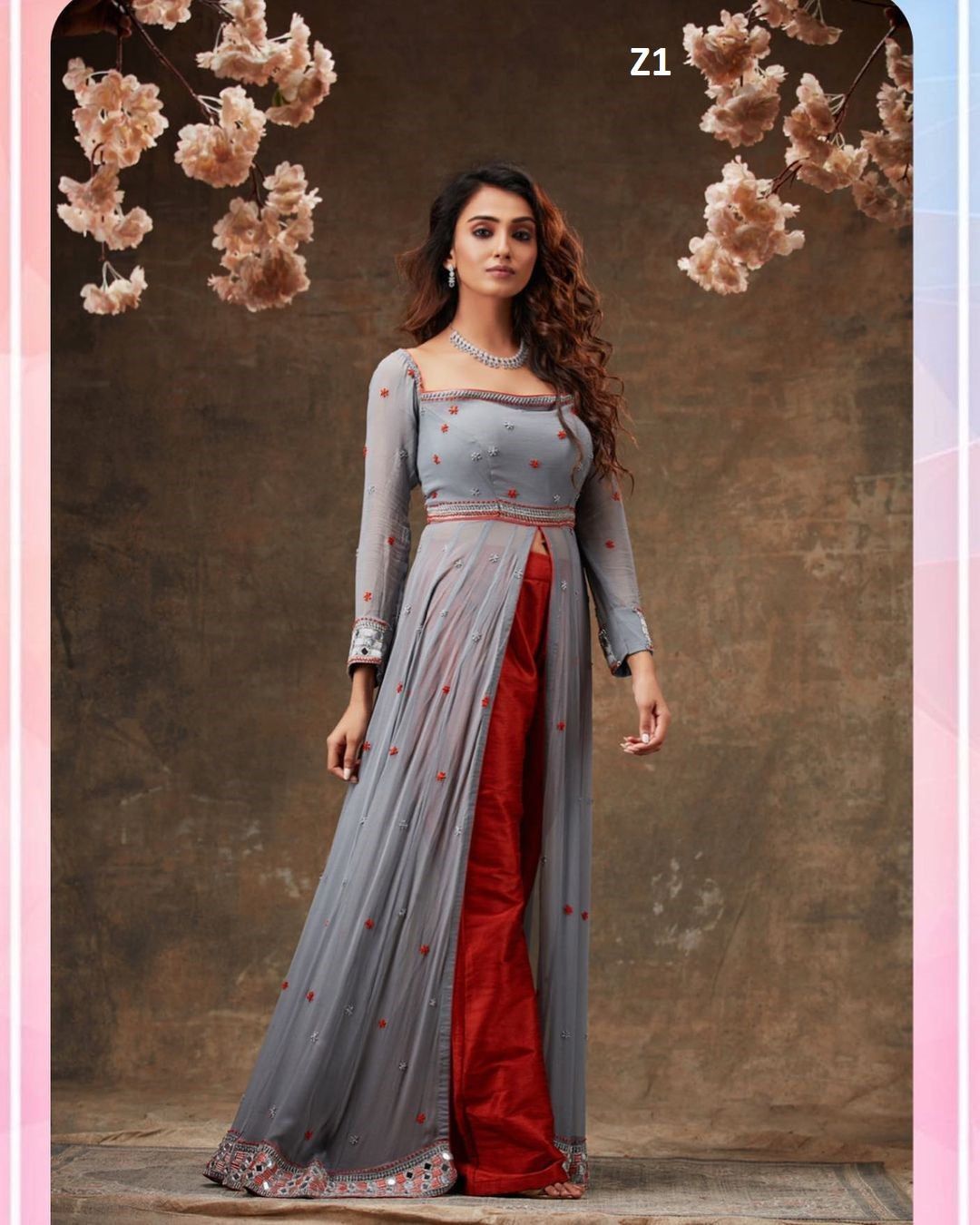 High Demanding Beautiful Grey colored Embrodeiry top and bottom set-XS