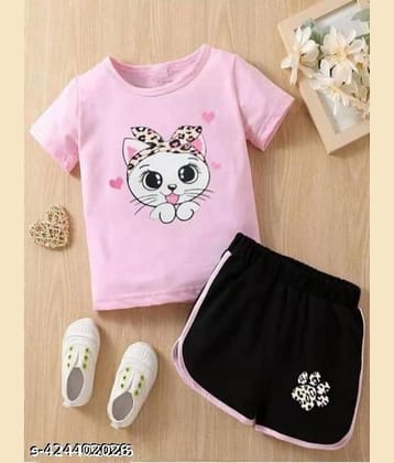 ODIMENT Pack of 1 Girls Cotton Blend T-shirt & Shorts ( Multicolor )