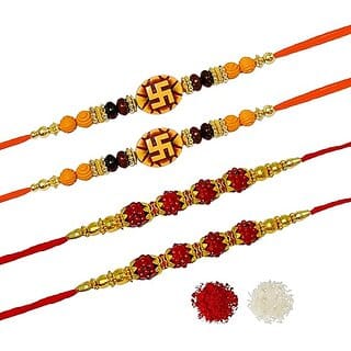 (Pack of 4) Antiqworld Sidhivinayak Gold And Rhodium Plated Alloy Rakhi For Lovely Brother