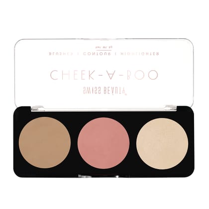 Swiss Beauty Cheek-A-Boo 3-in-1 Face Palette Blusher, Contour & Highlighter | Highly Pigmented, Blendable & Lightweight | Long-Lasting Makeup Palette for All Skin Tones | 8g, Shade- 01 Swiss Beauty Cheek-A-Boo 3-in-1 Face Palette Blusher, Contour & Highl