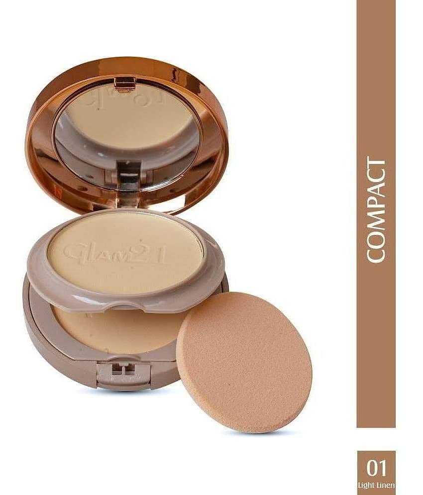 Glam21 Duo Finish|2-in-1 Compact Powder Smooth Satin Texture & Matte Finish 24gm Light Linen-01