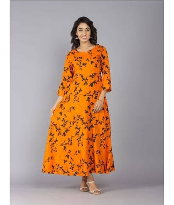 Frionkandy Rayon Orange A- line Dress