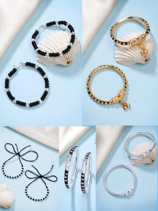 NVR Kids Pair of 5 Rhodium-Plated Artificial Beads Nazariya Kada Bracelet-Onesize / Multi / Brass