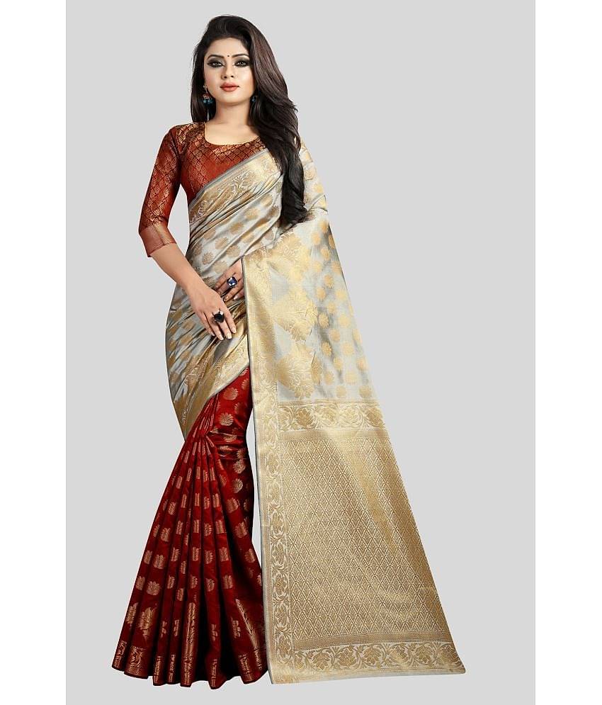 Gazal Fashions Silk Blend Embellished Saree With Unstitched Blouse Piece ( Multicolor )