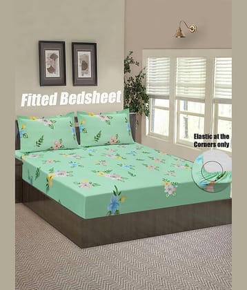 Home Candy Microfibre Floral 1 Bedsheet with 2 Pillow Covers - Green