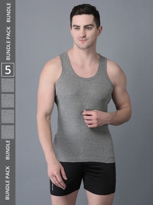 Men's Grey Pack of 5 Solid Combed Cotton Vest