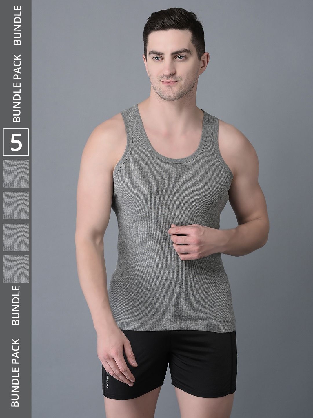 Men's Grey Pack of 5 Solid Combed Cotton Vest