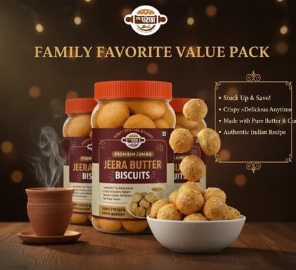 THE PARATHA - Premium Jumbo Jeera Butter Biscuits  Authentic Surti Bakery Style 500 G