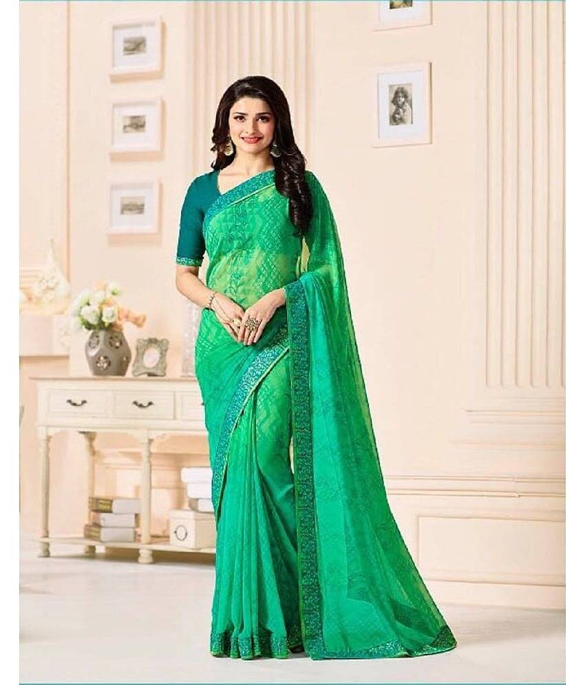 Gazal Fashions Georgette Printed Saree With Unstitched Blouse Piece ( Beige1 )