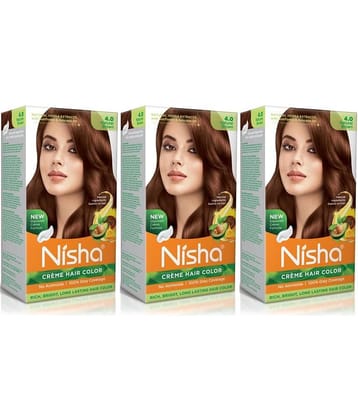 Nisha Creme Hair Color 4.0 Natural Brown 120g Pack of 3, Permanent Hair Colour, No Ammonia, 100% Grey Coverage