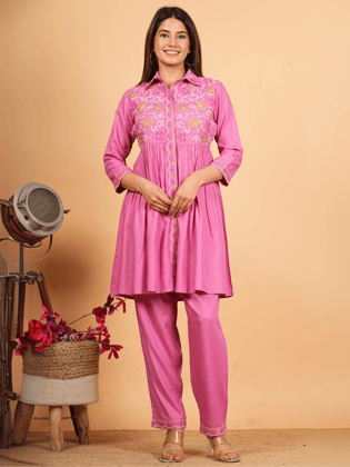 Blush Pink Embroidered Co-ord Set-S