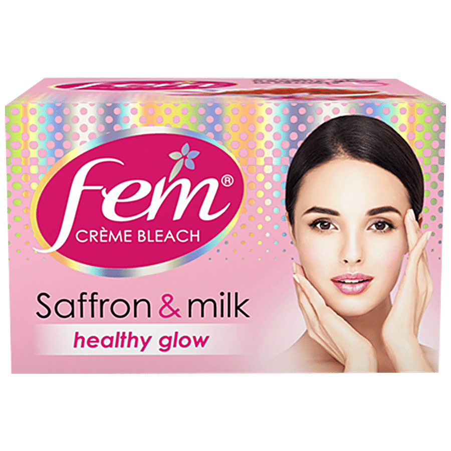 Fem Crme Bleach - Saffron & Milk, Healthy Glow, No Added Silicones, No Added Parabens, 8 G