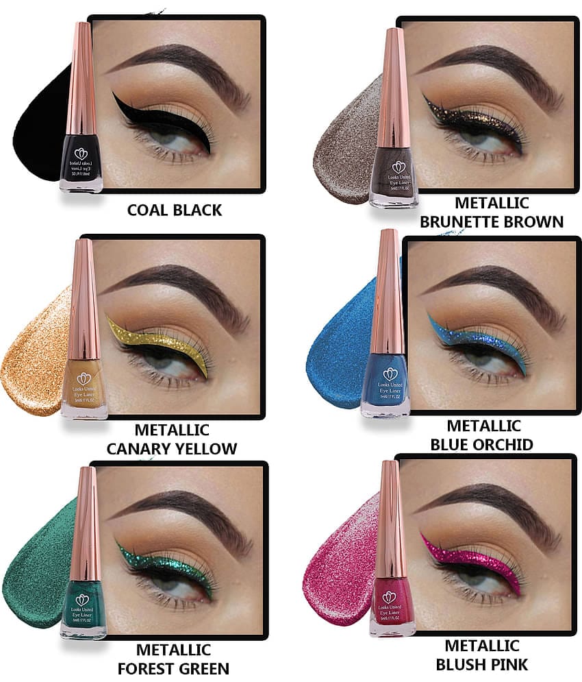 Looks United - Green Metalic Eye Liner Liquid ( Pack of 6 )