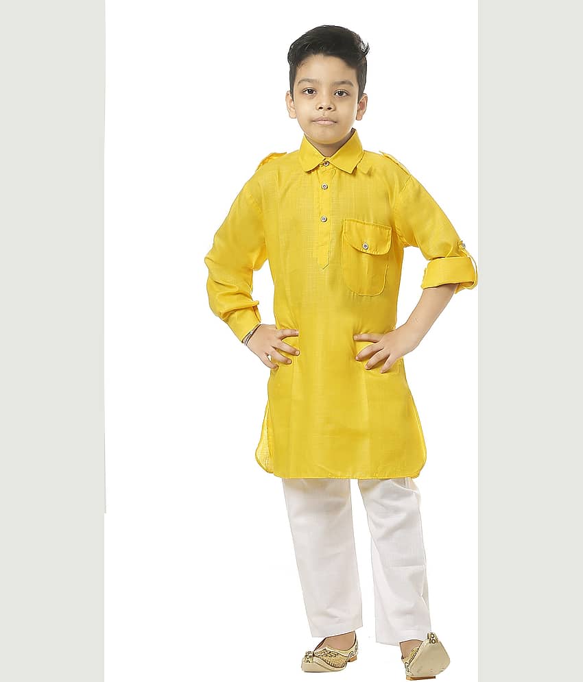hrr Boys Cotton Blend Yellow Kurta Pyjama Set ( Pack of 1 )