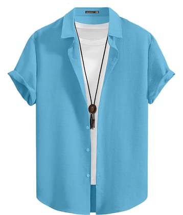 color bucket Cotton Blend Regular Fit Popcorn Textured Half Sleeves Men's Casual Shirt - Aqua Blue ( Pack of 1 )