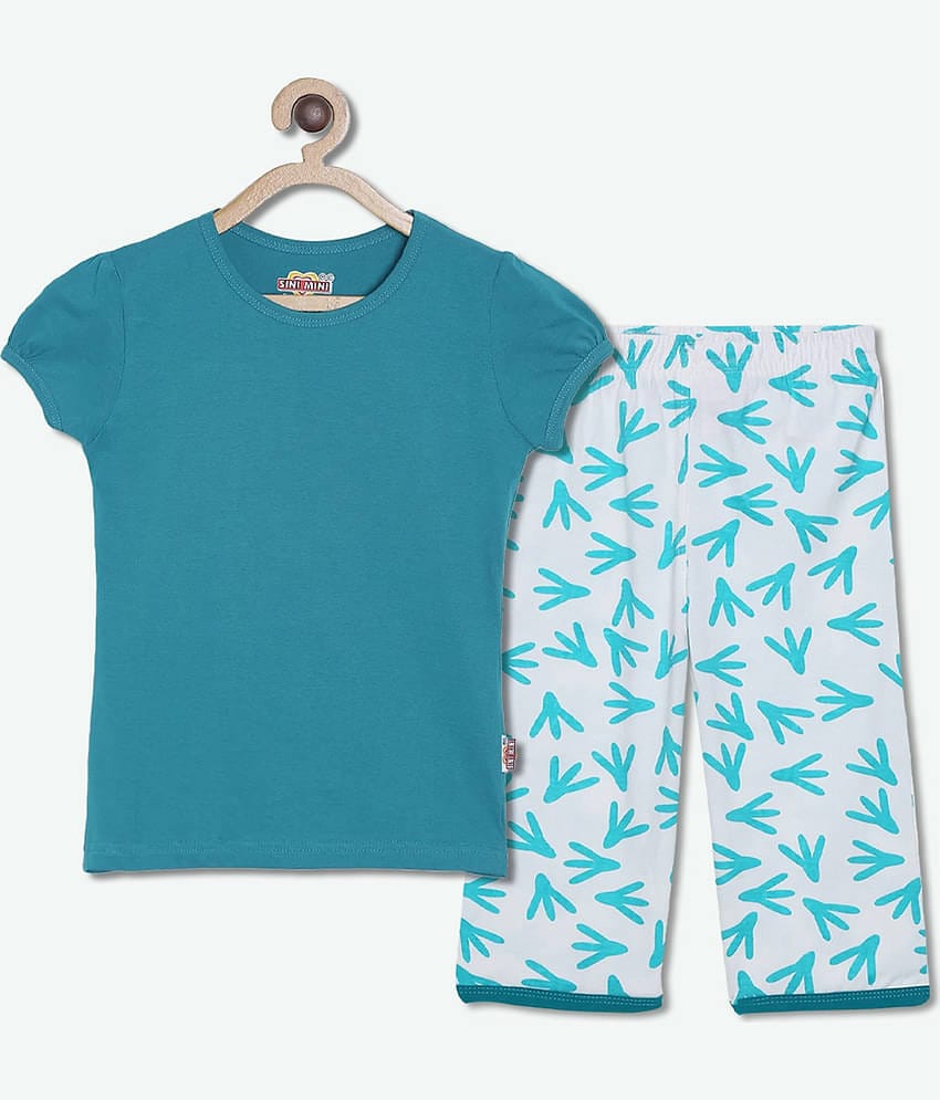 Sini Mini Pack of 1 Girls Cotton Top With Capris ( Blue )