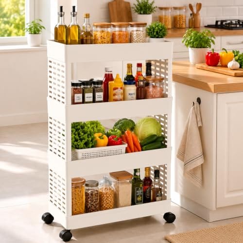 KAVIRA Multipurpose Storage Organizer Slim Rack Shelf with Wheels or Living Room or Office or Bed Room, Bath