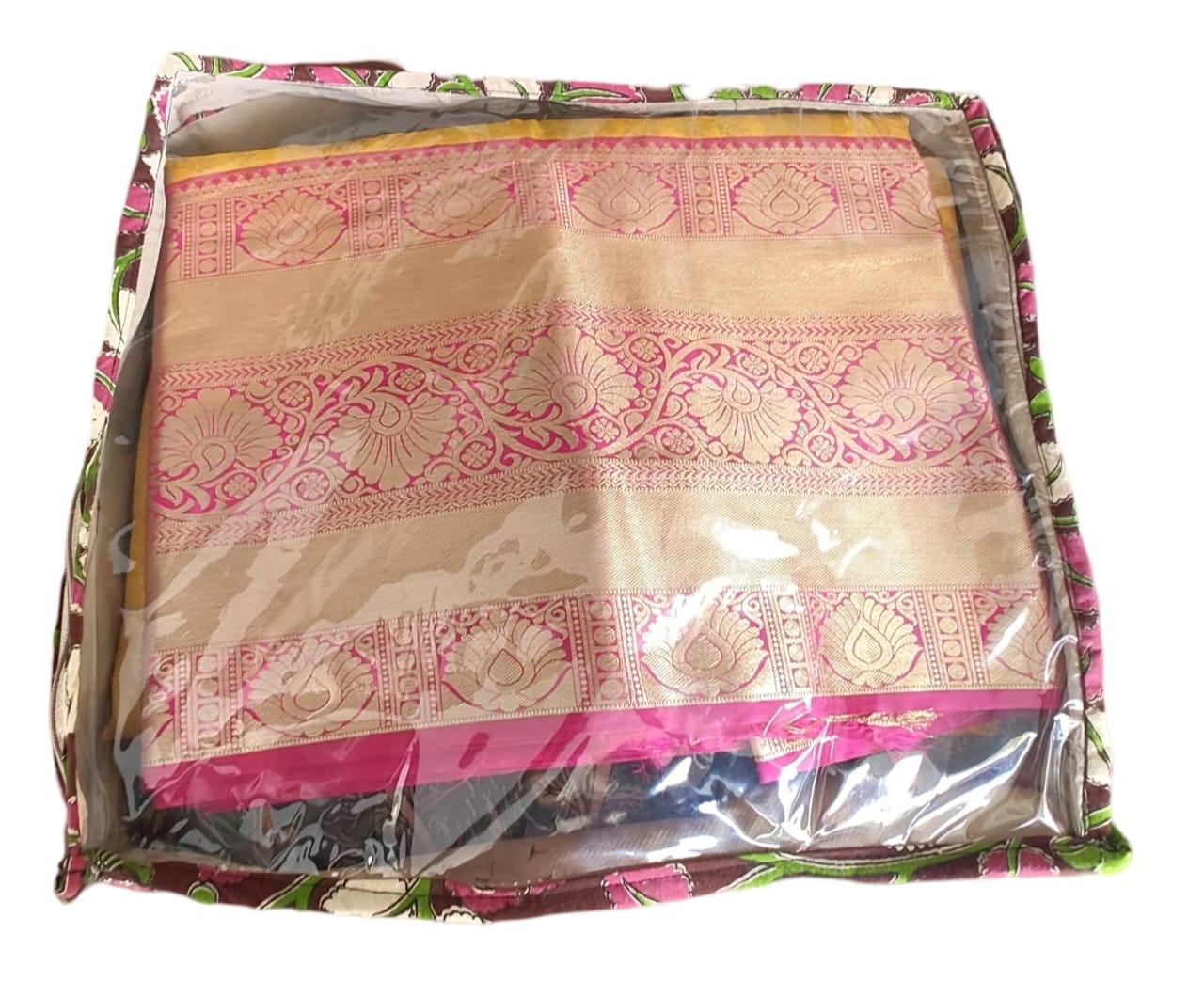 Saree Cover Bag with Zip and Handle - Floral Print, 16 x 22 Inches, Multicolor