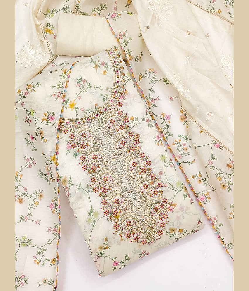 VEDANT VASTRAM Women Chanderi Unstitched Dress Material ( Off White )