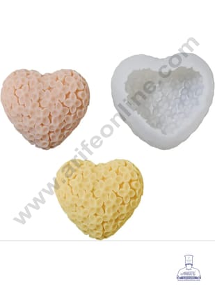 3D Silicon 1 Cavity Heart Floral Pattern Shape Engraved Silicon Candle Mould, Silicon Soap Mould (SBSP-DYF7337) - CAKE DECOR™