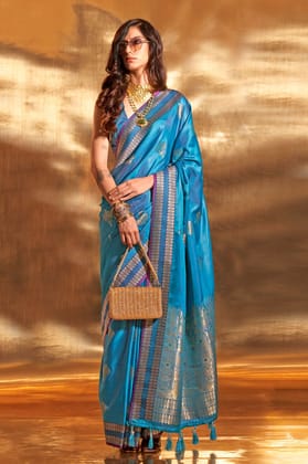 Blue Woven Satin Silk Saree