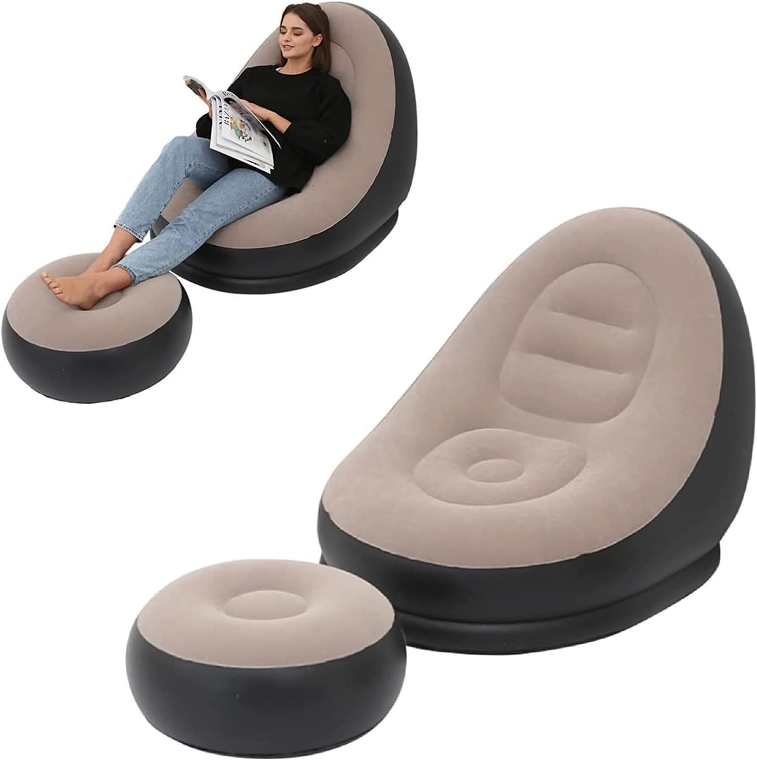 Inflatable Lounge Chair for Adults Flocking Air Couch Sofa for Gaming Bedroom Indoor Outdoor AIR SOFA CHAIR SOFA Inflatable Air Chair Footrest Stool Furniture