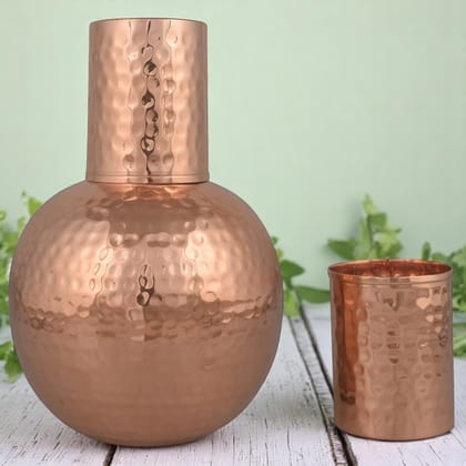 Crockery Wala And Company Copper Hammered Surai Glass Water Pitcher 600 ML