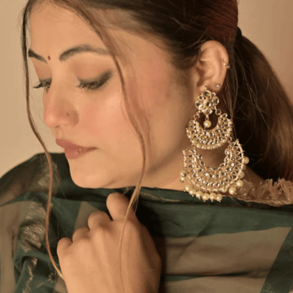 Gold-Plated  White Crescent Shaped Chandbalis