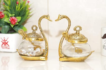 DreamKraft Metal Classic Kissing Duck Glass Bowl with Spoon for Saunf Supari Tray