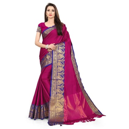 Generic Women's Cotton Silk  Saree with Blouse (Pink, 5 - 6 Mtrs)